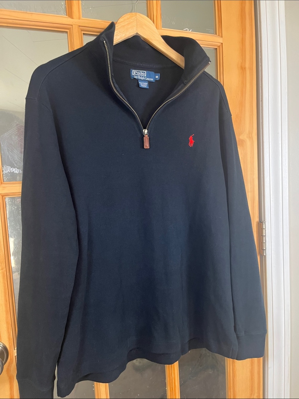 Polo Ralph Lauren 1/4 Zip Cotton ribbed Sweater Size medium navy blue EUC - Picture 4 of 7